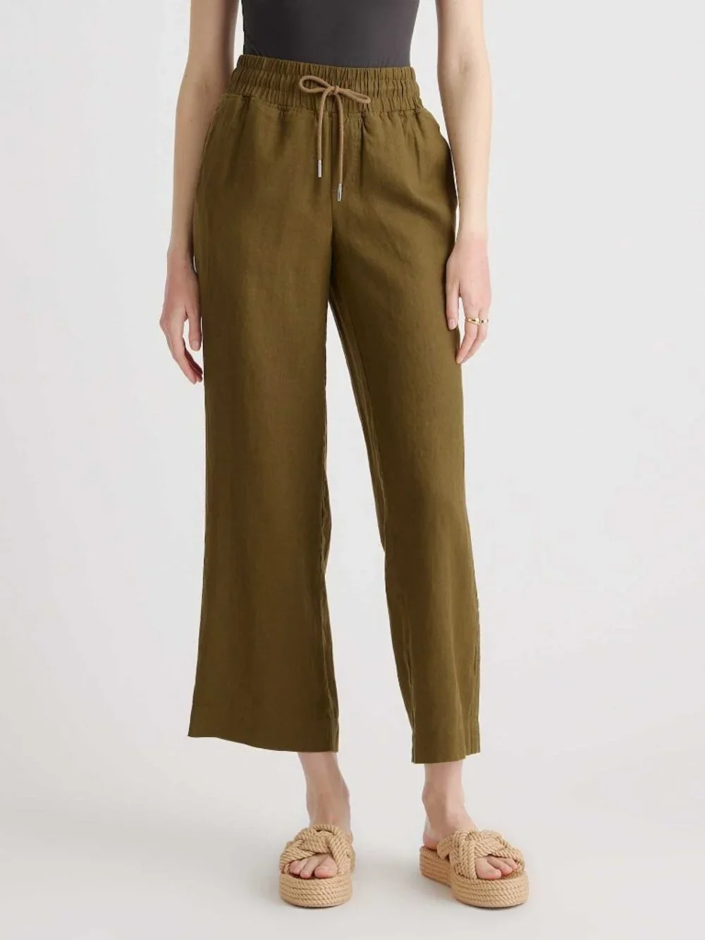 Quince 100% European Linen Wide Leg Pants Martini Olive S